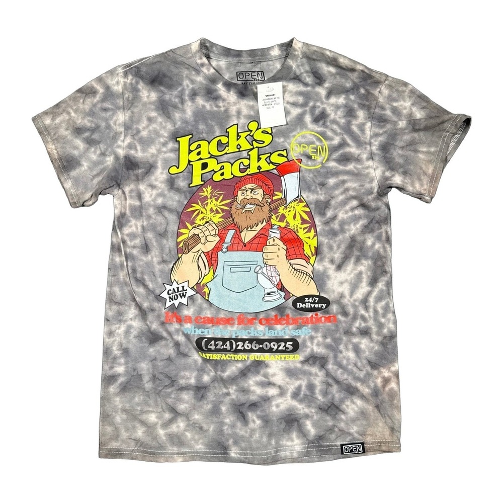 Jack in the Box Jacks Packs Tie Dye T-Shirt Mens Medium Gray Black NWT Open 925